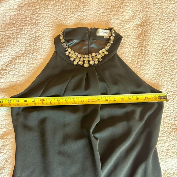 TAHARI RHINESTONE HIGH NECK LONG BLACK GOWN SZ 12 - Picture 5 of 6